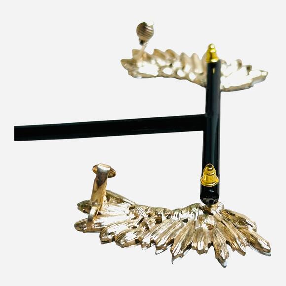 Angel Wings Clear Rhinestone Navettes Convertible Pierced or Clip On Earrings - Picture 4 of 4